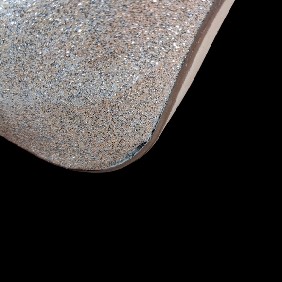 Stiletto Platform Heels Sz 8.5 Gold Glitter Slip-on Peep Toe Pump Hollywood Glam - Picture 14 of 16